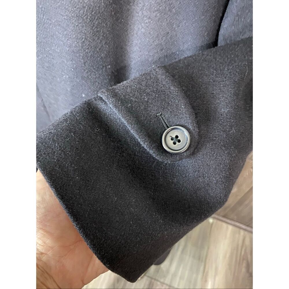 Stollery’s unisex 100% cashmere long dark blue trench coat with burgundy lining. - Picture 5 of 12